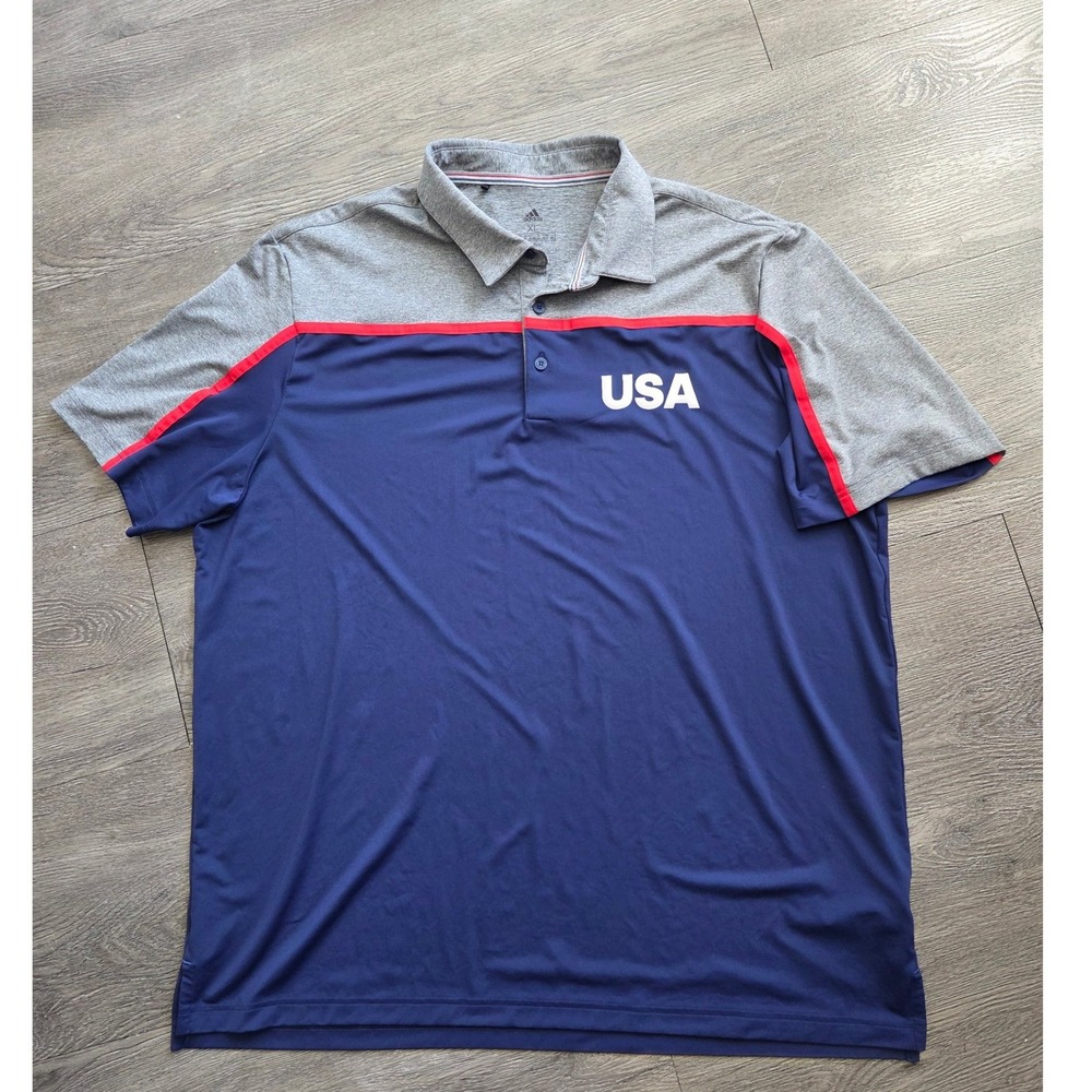 Adidas Polo Shirt Men XL Blue Gray Team USA Colorblock Golf Top